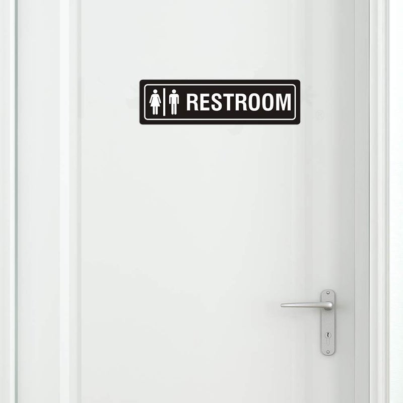 MongFun Restroom Sign Unisex for Business and Home, 7" x 2" Self-Adhesive Metal for Office Bathroom Toilet Wall or Door Decor, Easy Mounting UV-Protected (2 Pack) (Black) - Image 3